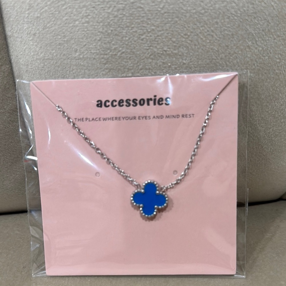Blue Clover Pendant Necklace